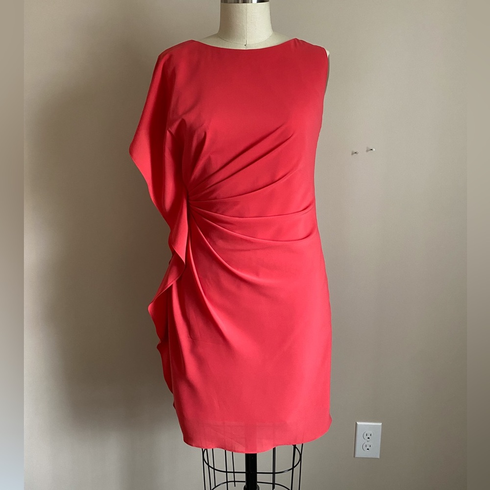 Sfera Pink Pleated Side Dress with Ruffled Sleeve Size M